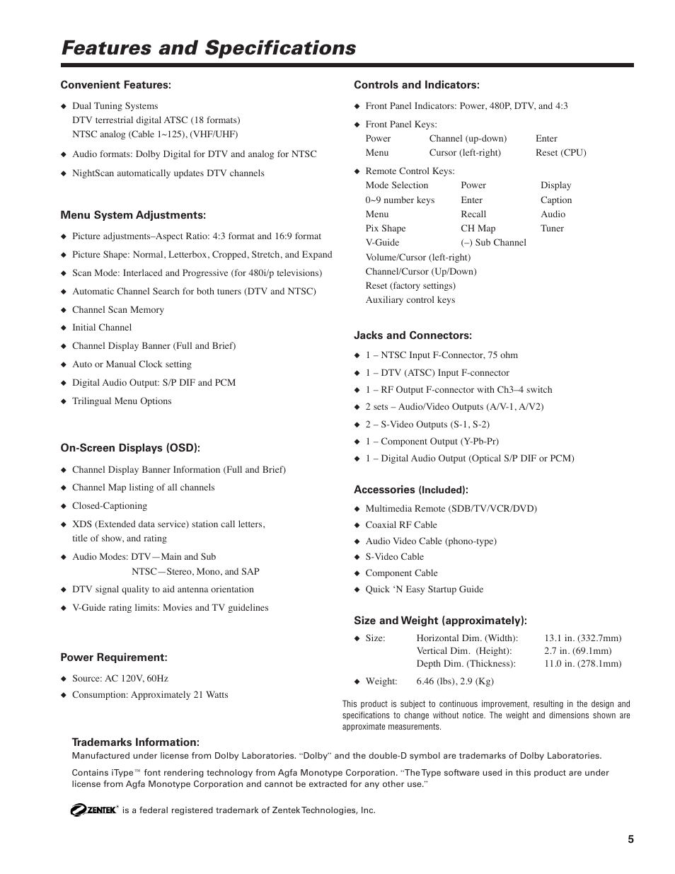 Features and specifications | Sanyo DIR-2000 User Manual | Page 5 / 24