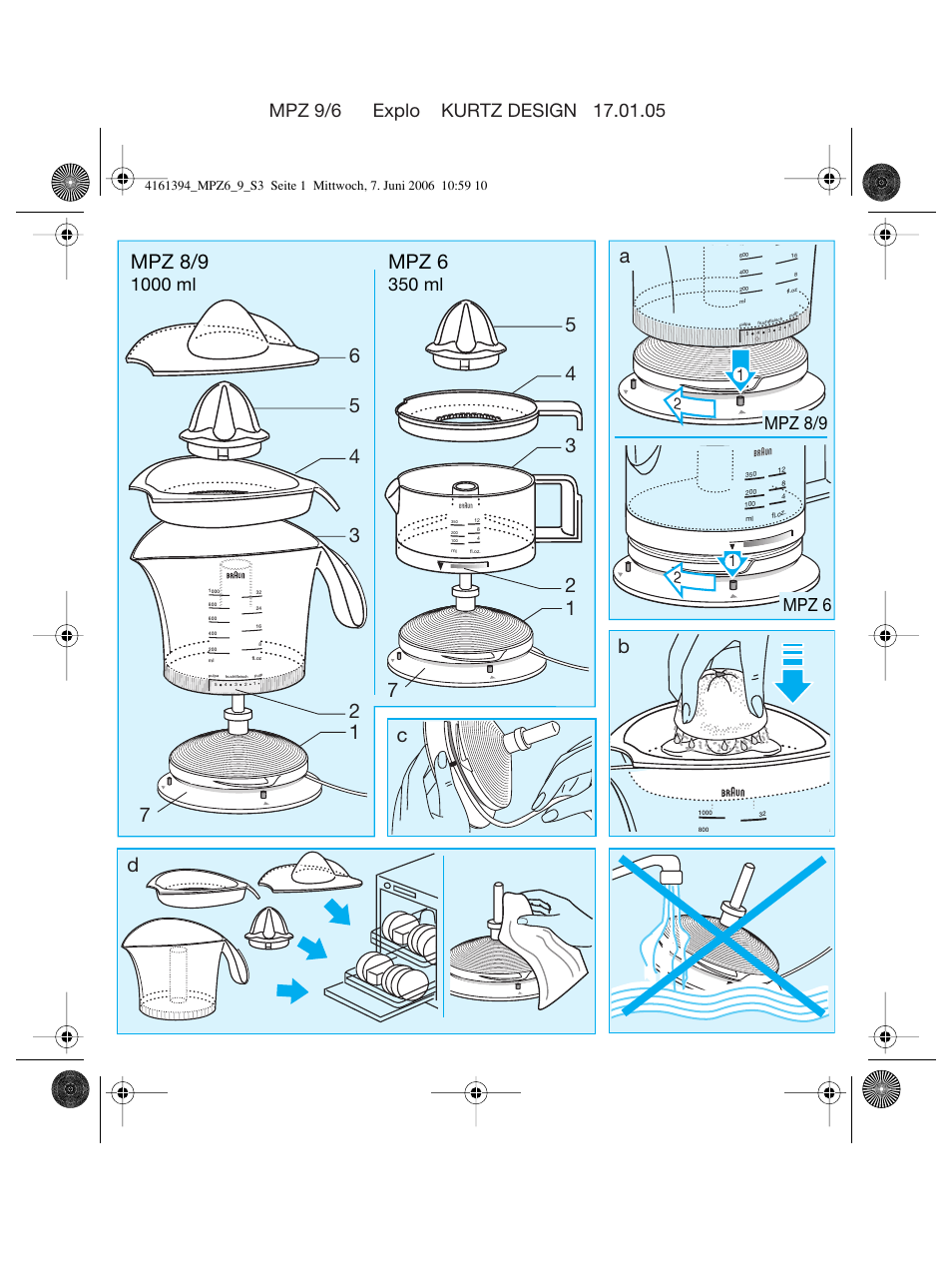 Mpz 6, Mpz 8/9, Ab c d | 350 ml, 1000 ml, Mpz 6 mpz 8/9 | Braun MPZ 8 User Manual | Page 3 / 35