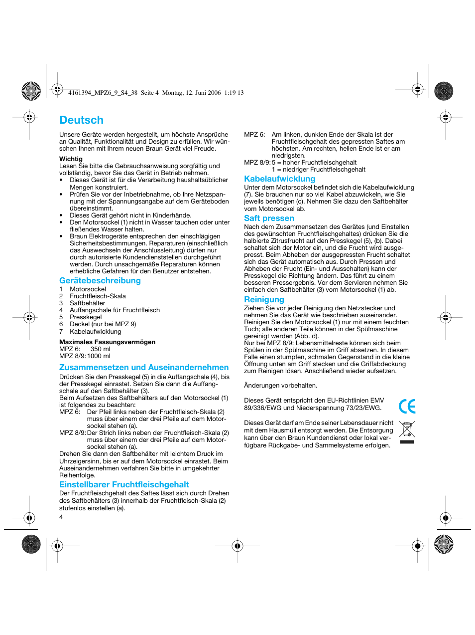 Deutsch | Braun MPZ 8 User Manual | Page 4 / 35