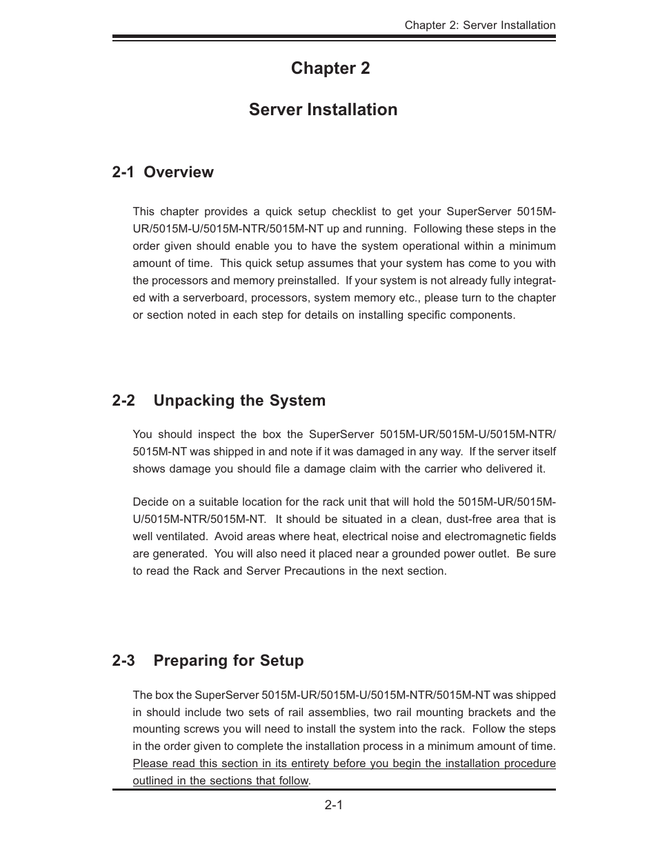Chapter 2 server installation | SUPER MICRO Computer 5015M-U User Manual | Page 17 / 134