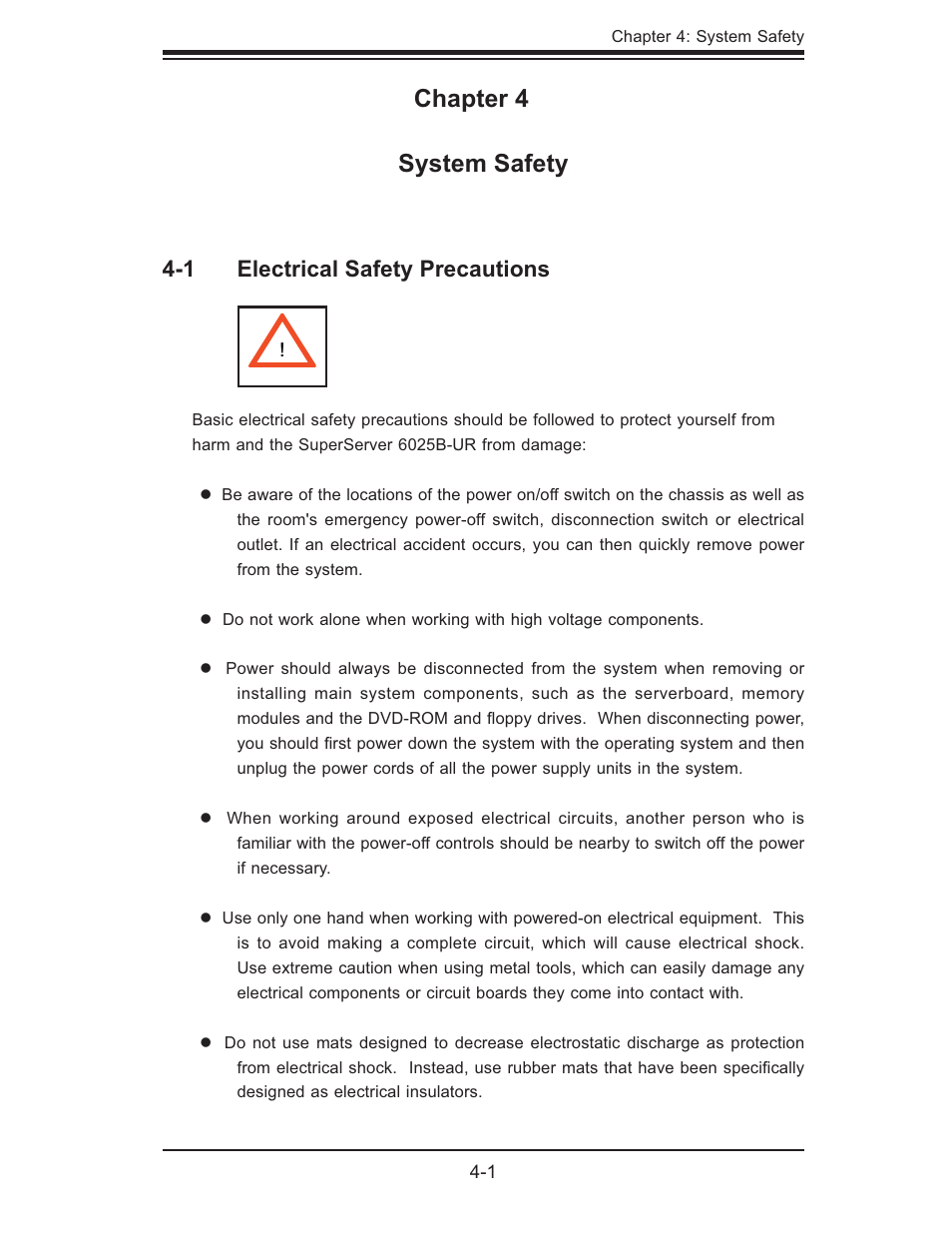Chapter 4 system safety | SUPER MICRO Computer 6025B-UR User Manual | Page 31 / 122