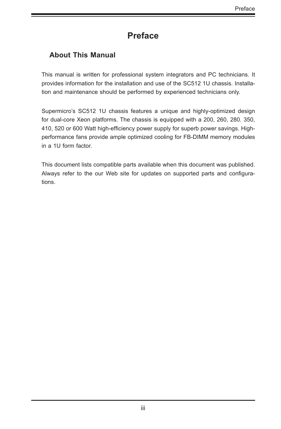 Preface | SUPER MICRO Computer Supero SC512 User Manual | Page 3 / 68