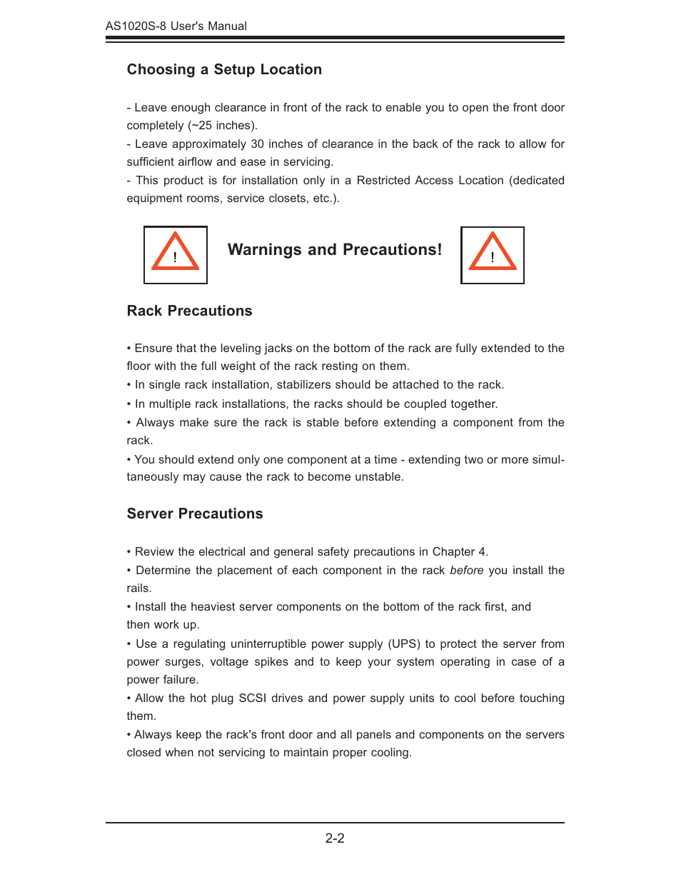 Warnings and precautions | SUPER MICRO Computer AS1020S-8 User Manual | Page 18 / 102