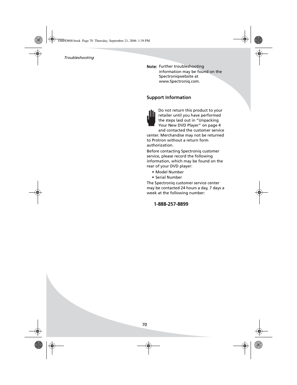 Support information | SpectronIQ PD-1100 User Manual | Page 82 / 92