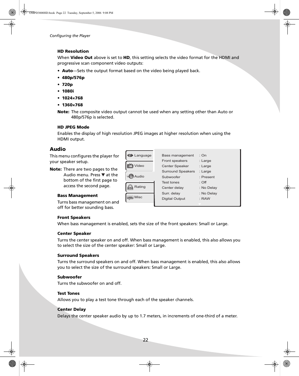 Audio | SpectronIQ PD-3000HD User Manual | Page 30 / 40