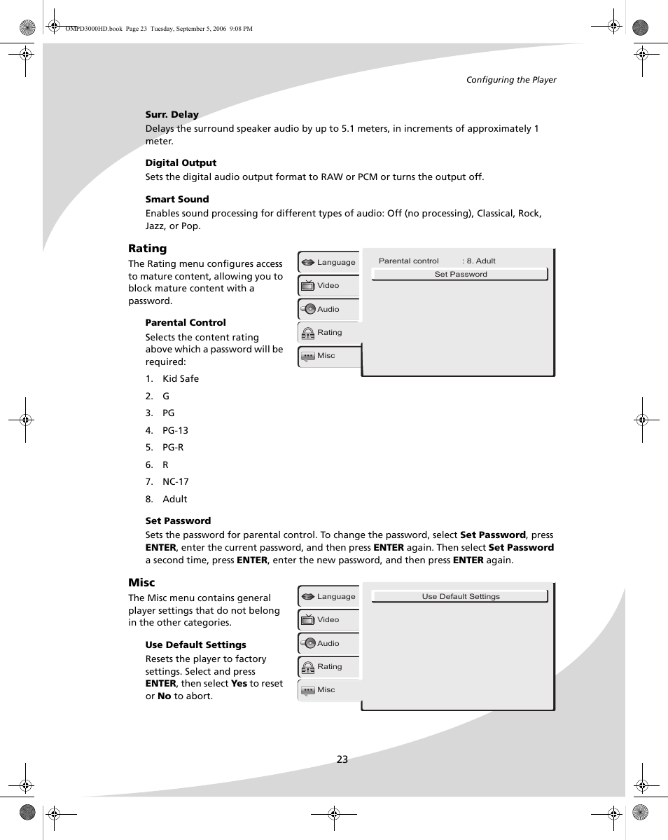 Rating, Misc | SpectronIQ PD-3000HD User Manual | Page 31 / 40