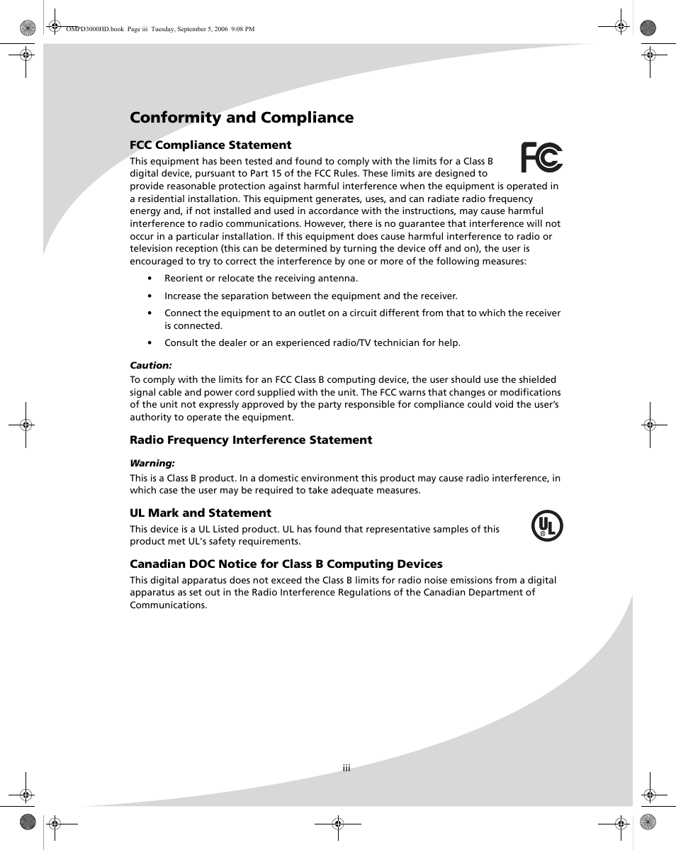 Conformity and compliance | SpectronIQ PD-3000HD User Manual | Page 5 / 40