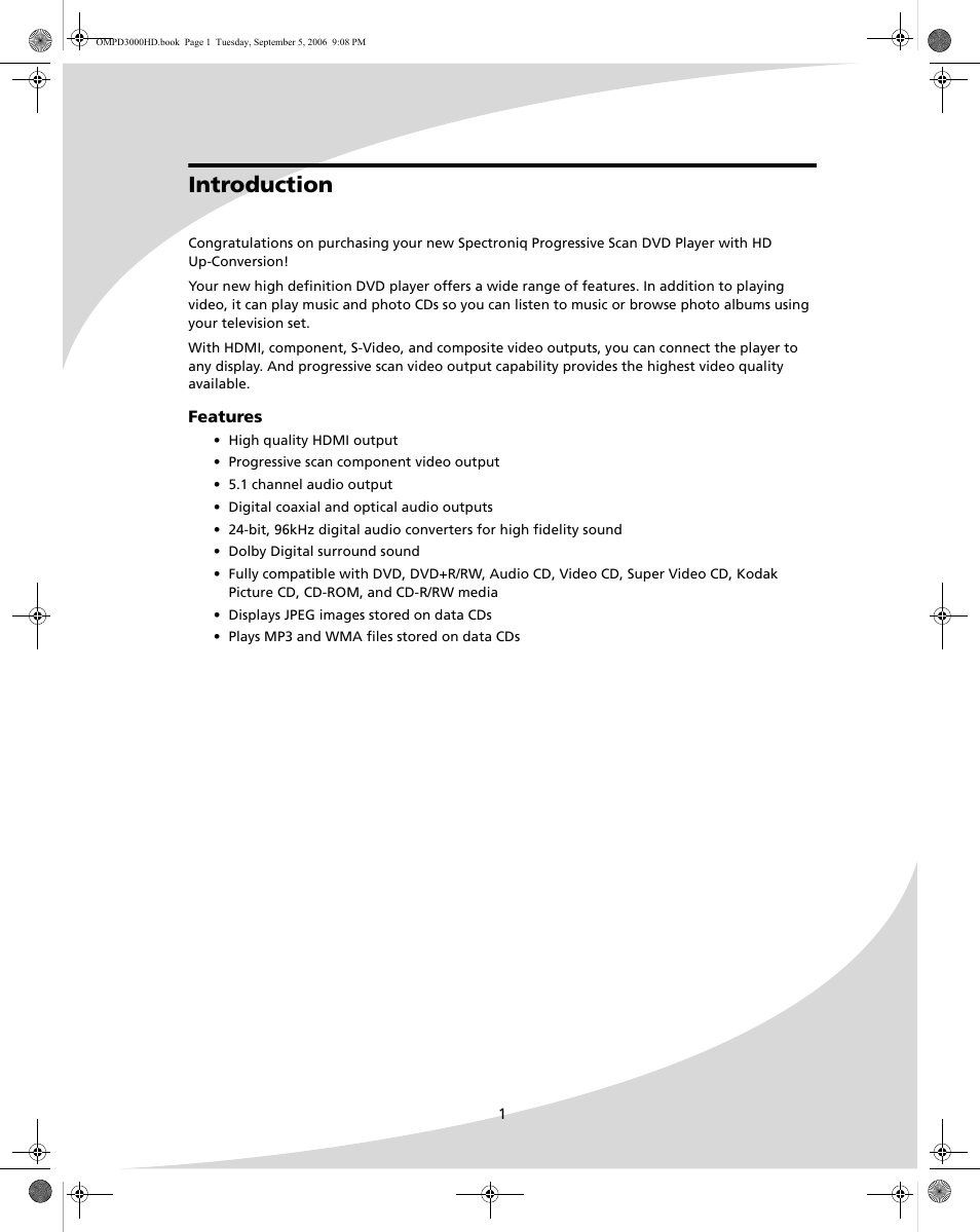 Introduction | SpectronIQ PD-3000HD User Manual | Page 9 / 40