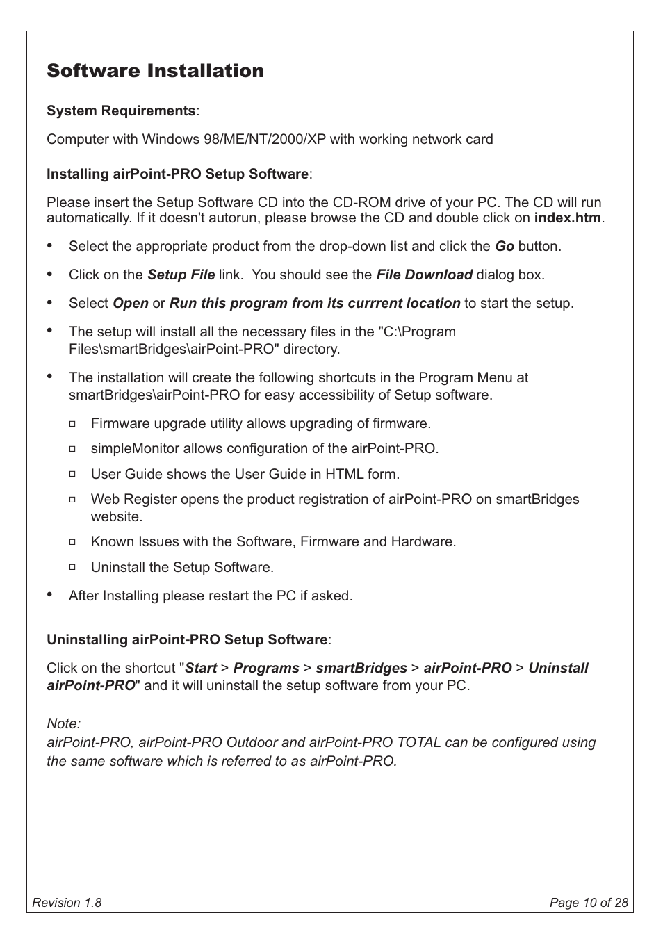 Software installation | SmartBridges airPoint Pro Series User Manual | Page 10 / 28