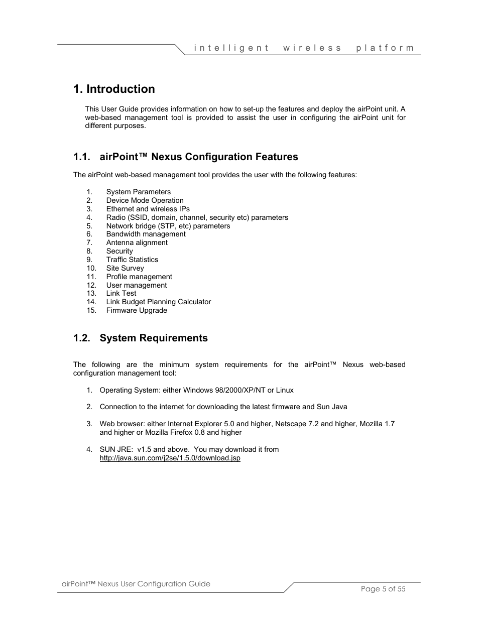 Introduction, Airpoint™ nexus configuration features, System requirements | SmartBridges sB3210 User Manual | Page 5 / 55