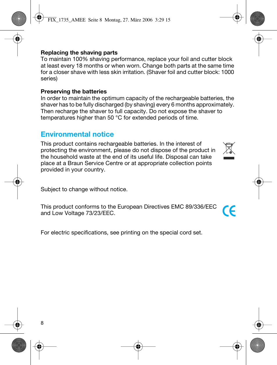 Environmental notice | Braun 1735 User Manual | Page 7 / 53