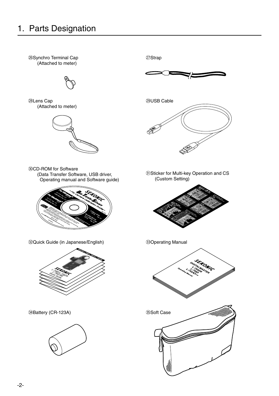Parts designation | Sekonic L-758DR User Manual | Page 8 / 68