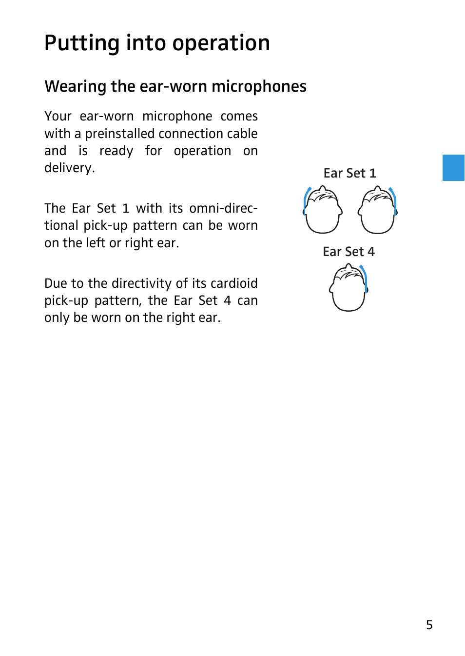 Putting into operation, Wearing the ear-worn microphones | Sennheiser 504233 User Manual | Page 6 / 23