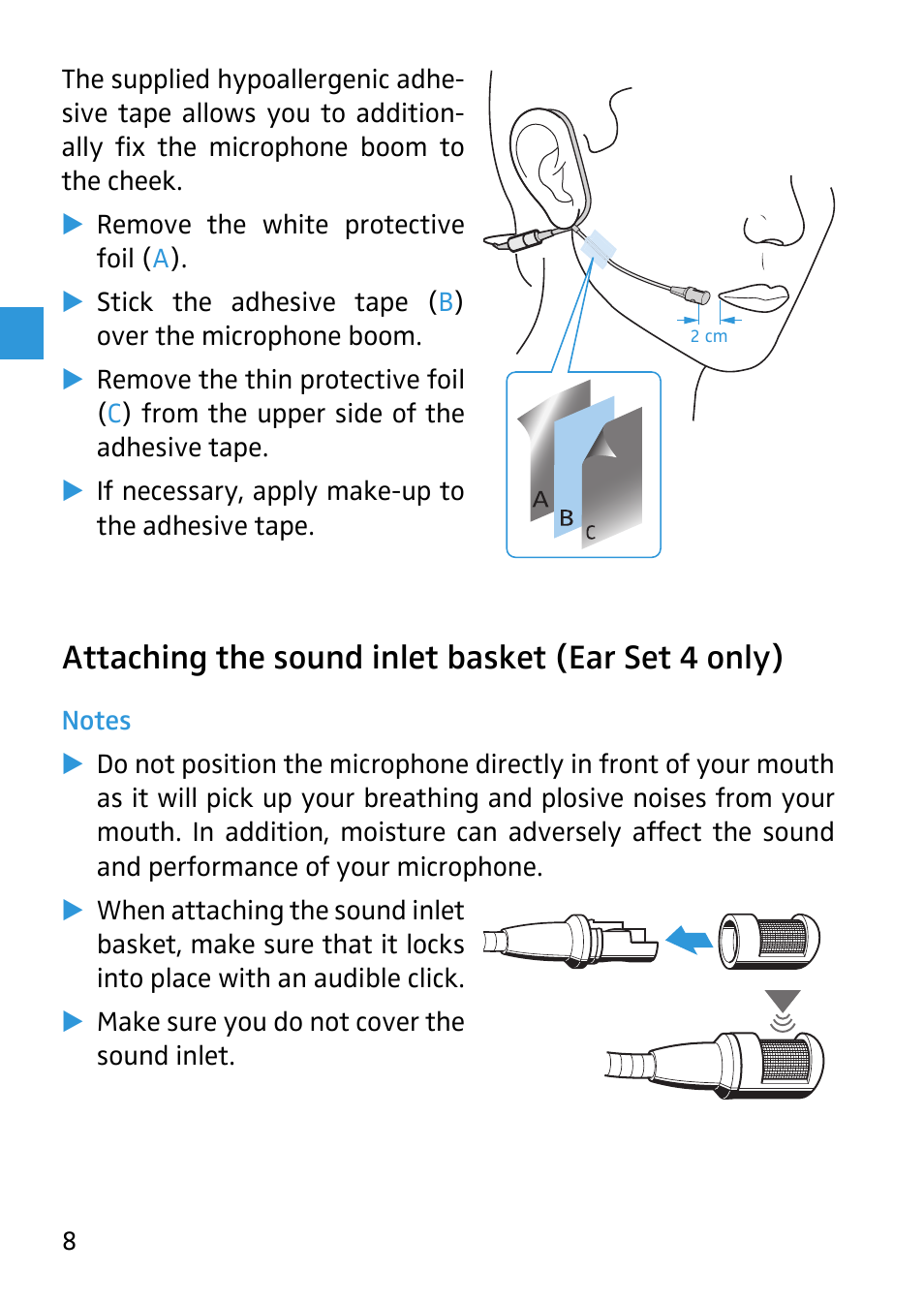 Attaching the sound inlet basket (ear set 4 only) | Sennheiser 504233 User Manual | Page 9 / 23