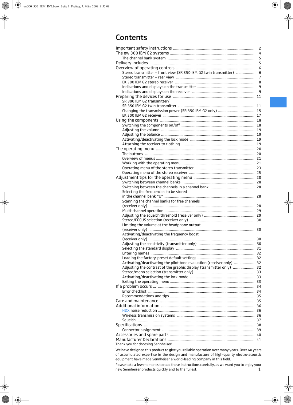 Sennheiser W300 IEM User Manual | Page 3 / 46