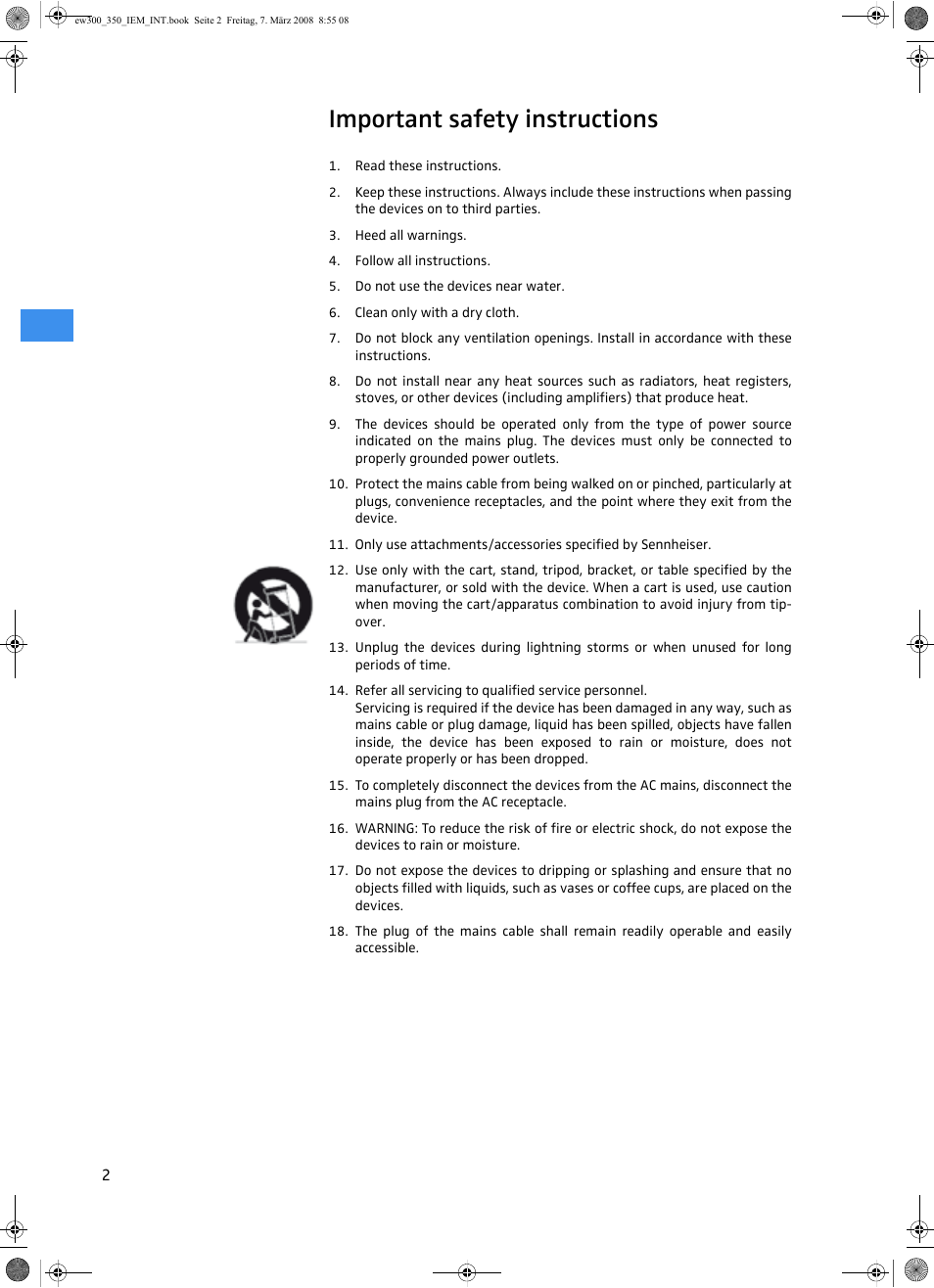 Important safety instructions | Sennheiser W300 IEM User Manual | Page 4 / 46