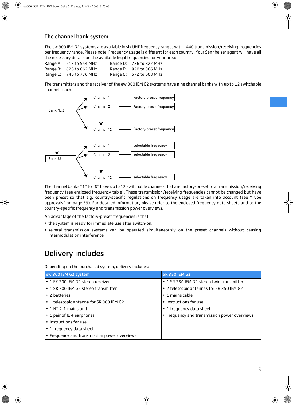 The channel bank system, Delivery includes | Sennheiser W300 IEM User Manual | Page 7 / 46