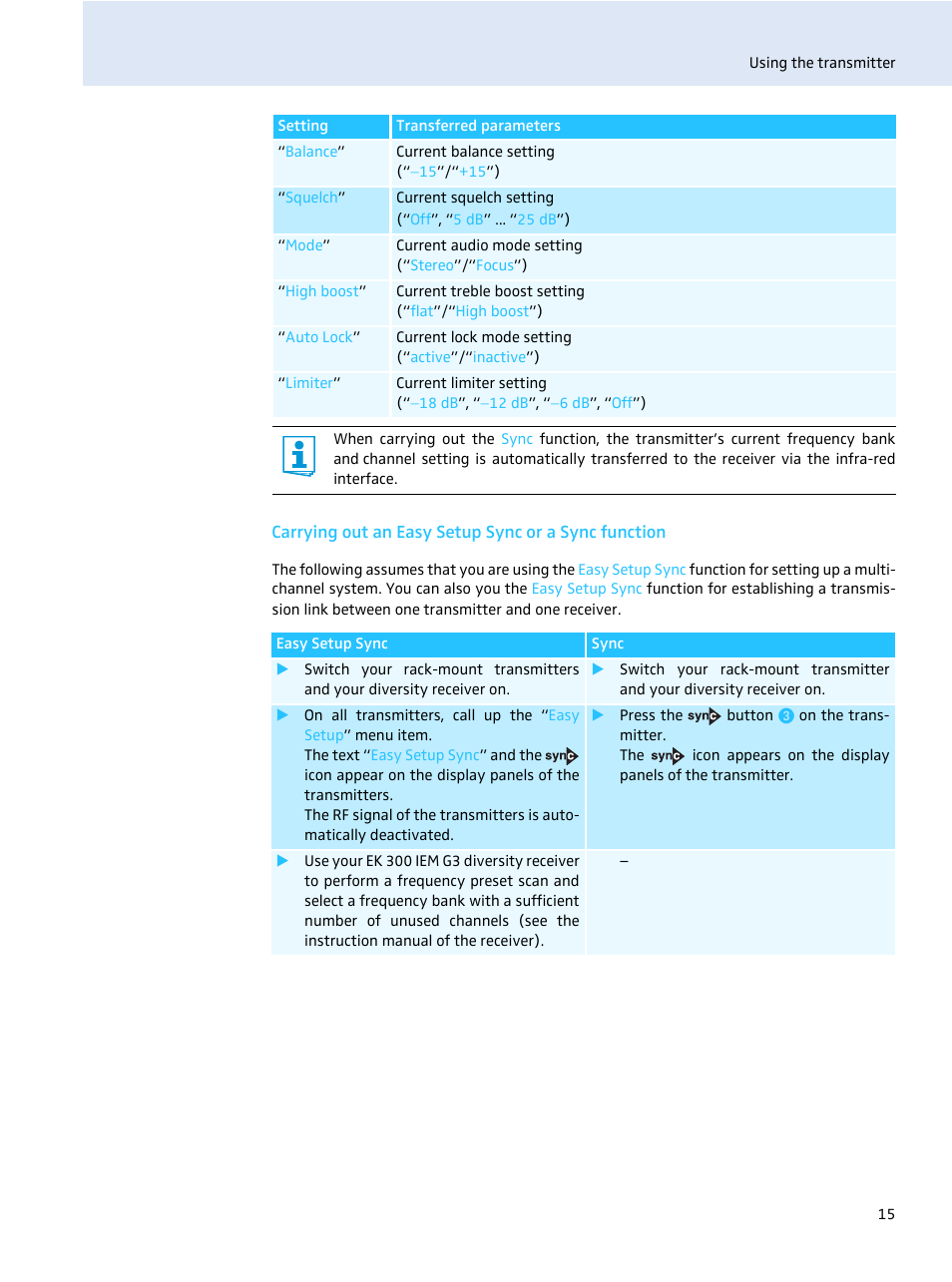 Carrying out an easy setup sync or a sync function | Sennheiser evolution wireless SR 300 IEM User Manual | Page 17 / 30