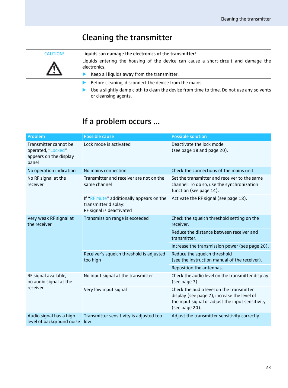 Cleaning the transmitter, If a problem occurs, Cleaning the transmitter if a problem occurs | Sennheiser evolution wireless SR 300 IEM User Manual | Page 25 / 30