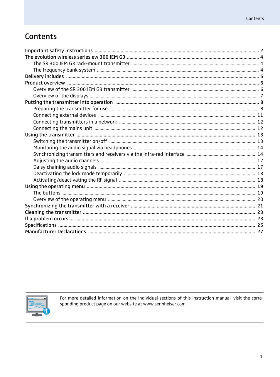 Sennheiser evolution wireless SR 300 IEM User Manual | Page 3 / 30
