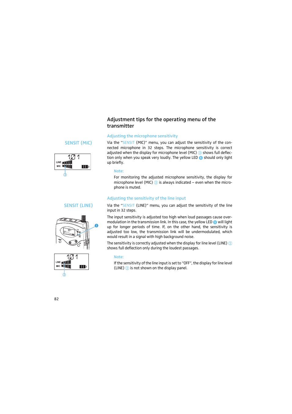 Adjusting the microphone sensitivity, Adjusting the sensitivity of the line input | Sennheiser 2015 User Manual | Page 30 / 61