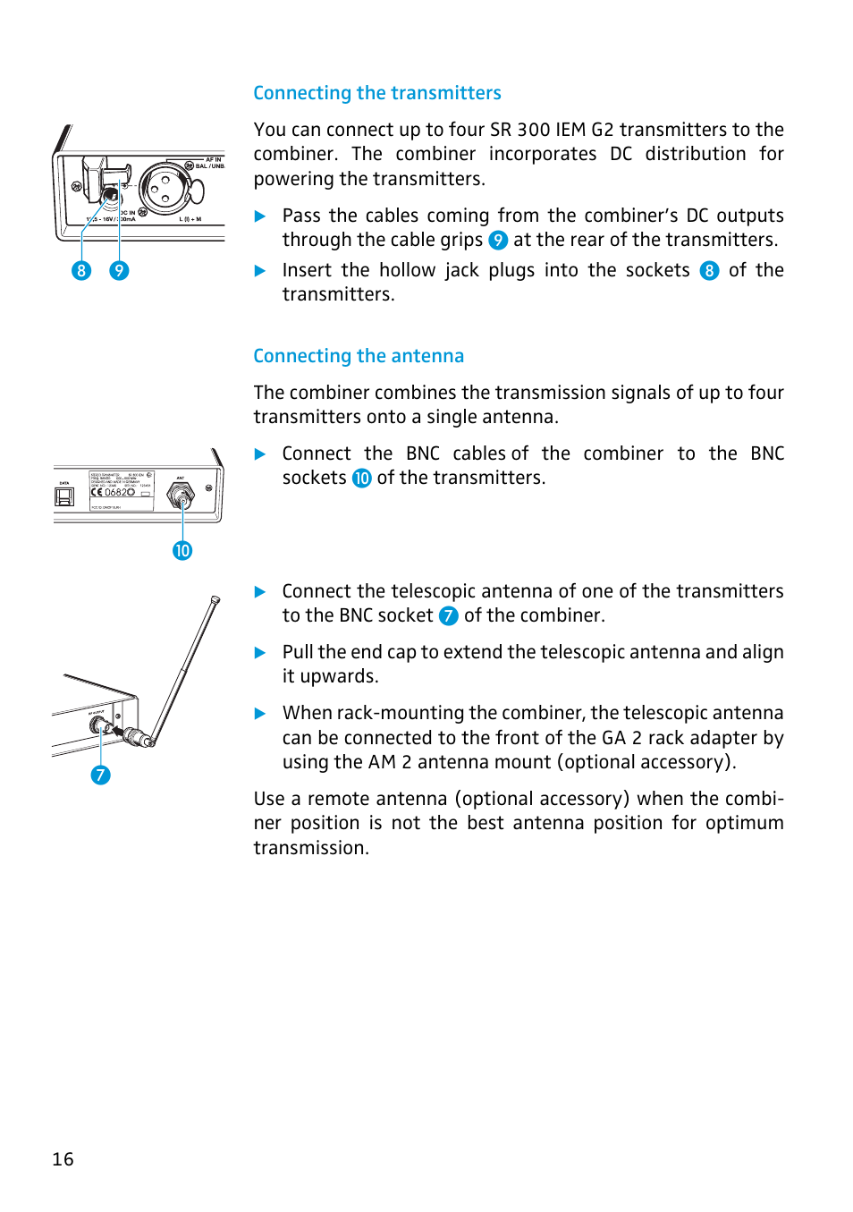 Connecting the transmitters, Connecting the antenna | Sennheiser AC 2 User Manual | Page 6 / 12