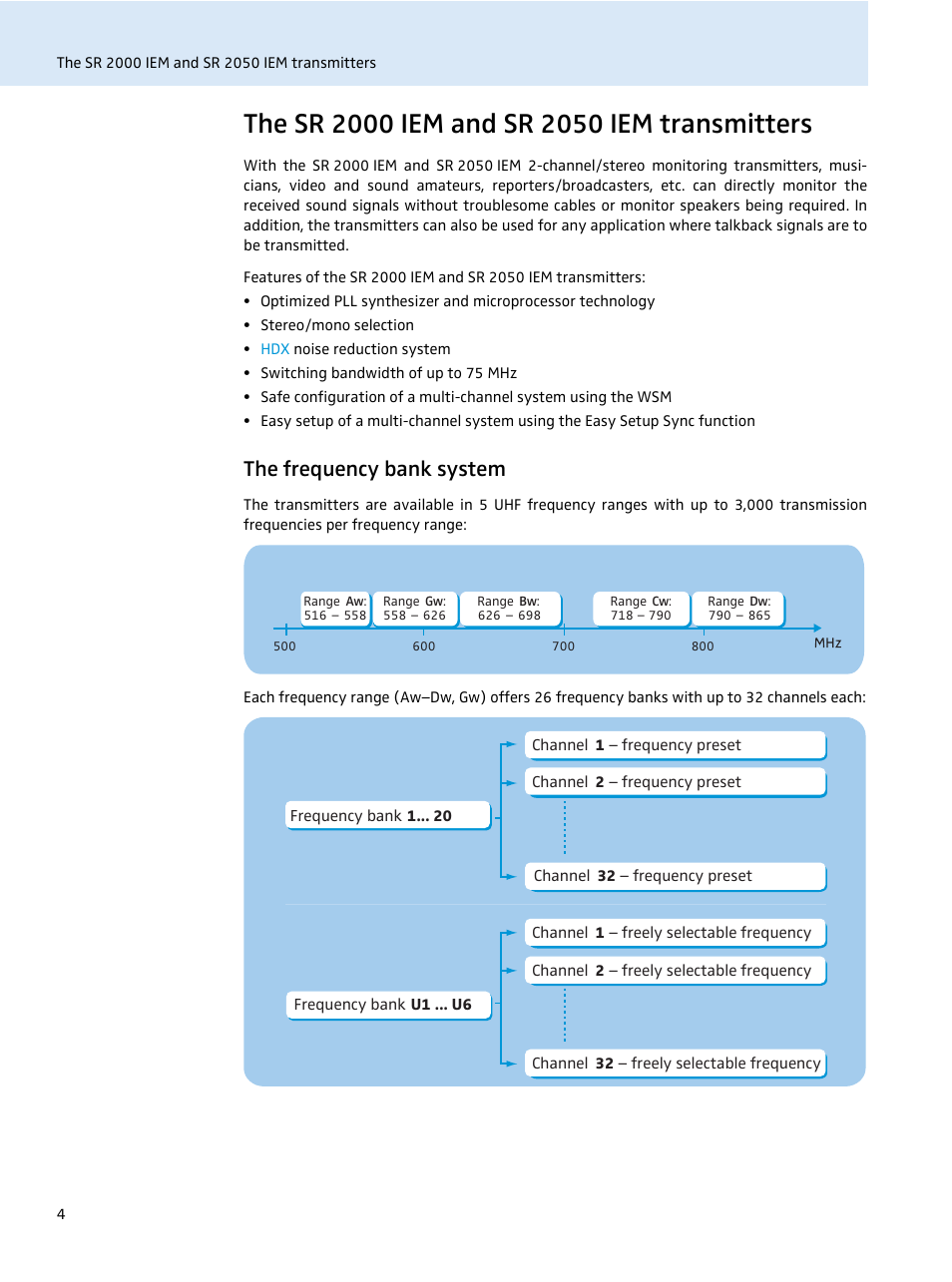 The sr 2000 iem and sr 2050 iem transmitters, The frequency bank system | Sennheiser SR 2050 IEM User Manual | Page 5 / 29