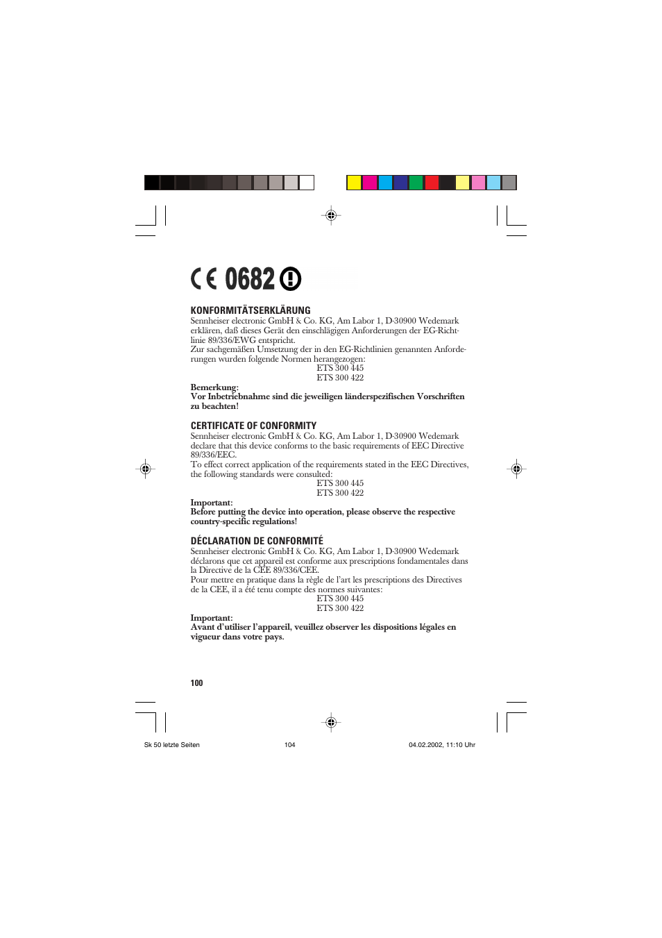 Sennheiser SK 250 User Manual | Page 16 / 20