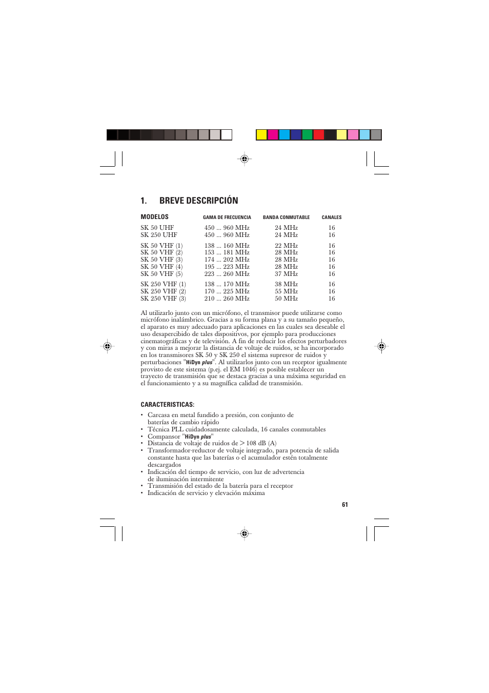 Breve descripción | Sennheiser SK 250 User Manual | Page 4 / 20