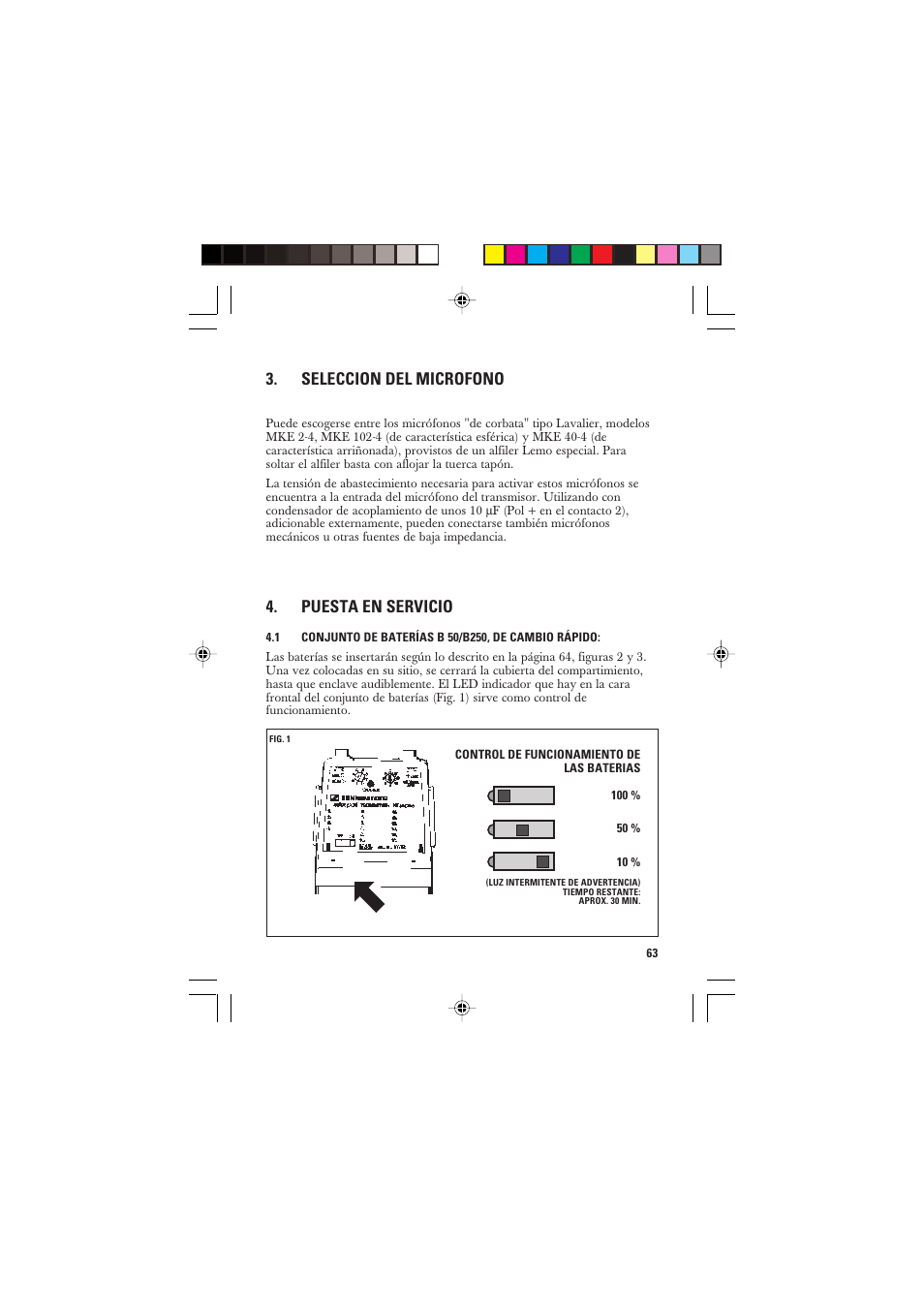 Seleccion del microfono, Puesta en servicio | Sennheiser SK 250 User Manual | Page 6 / 20
