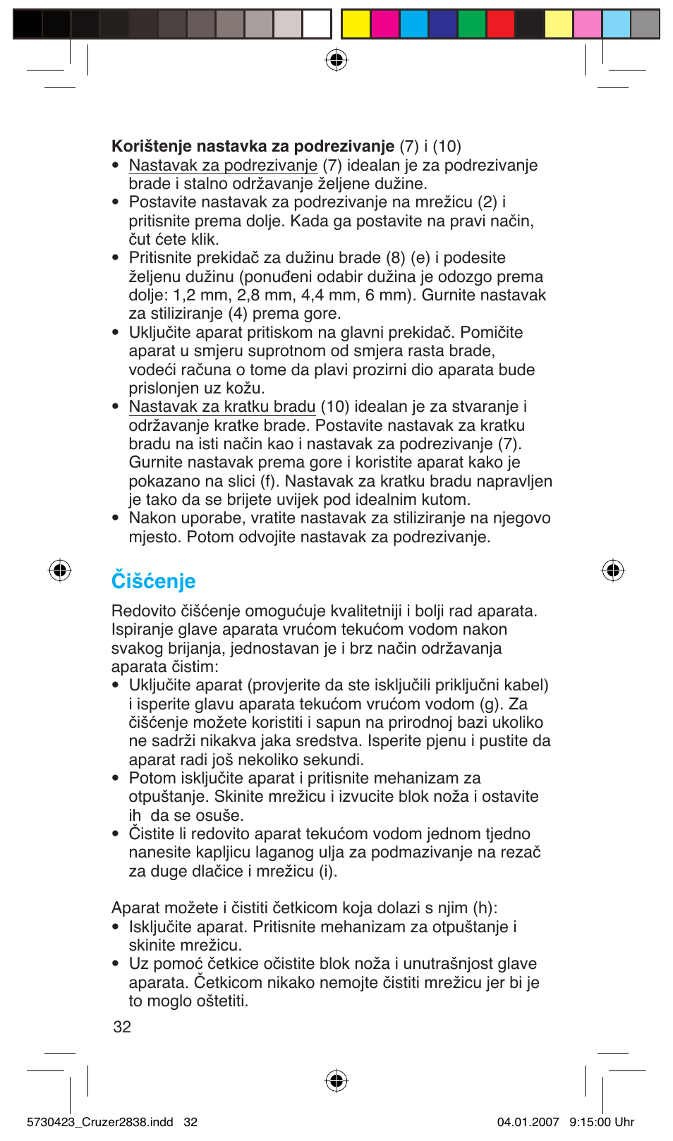 Čišćenje | Braun 2838 User Manual | Page 32 / 67