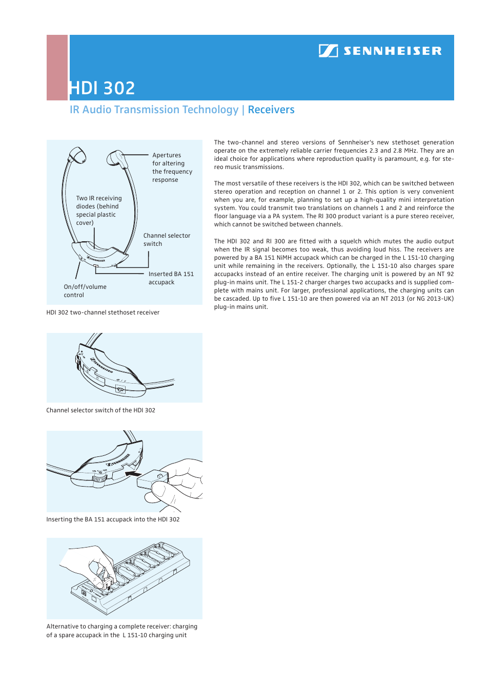 Hdi 302, Ir audio transmission technology | receivers | Sennheiser HDI 302 User Manual | Page 2 / 2