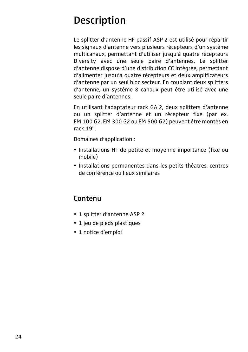 Description, Contenu | Sennheiser Antenna Splitter ASP 2 User Manual | Page 26 / 49