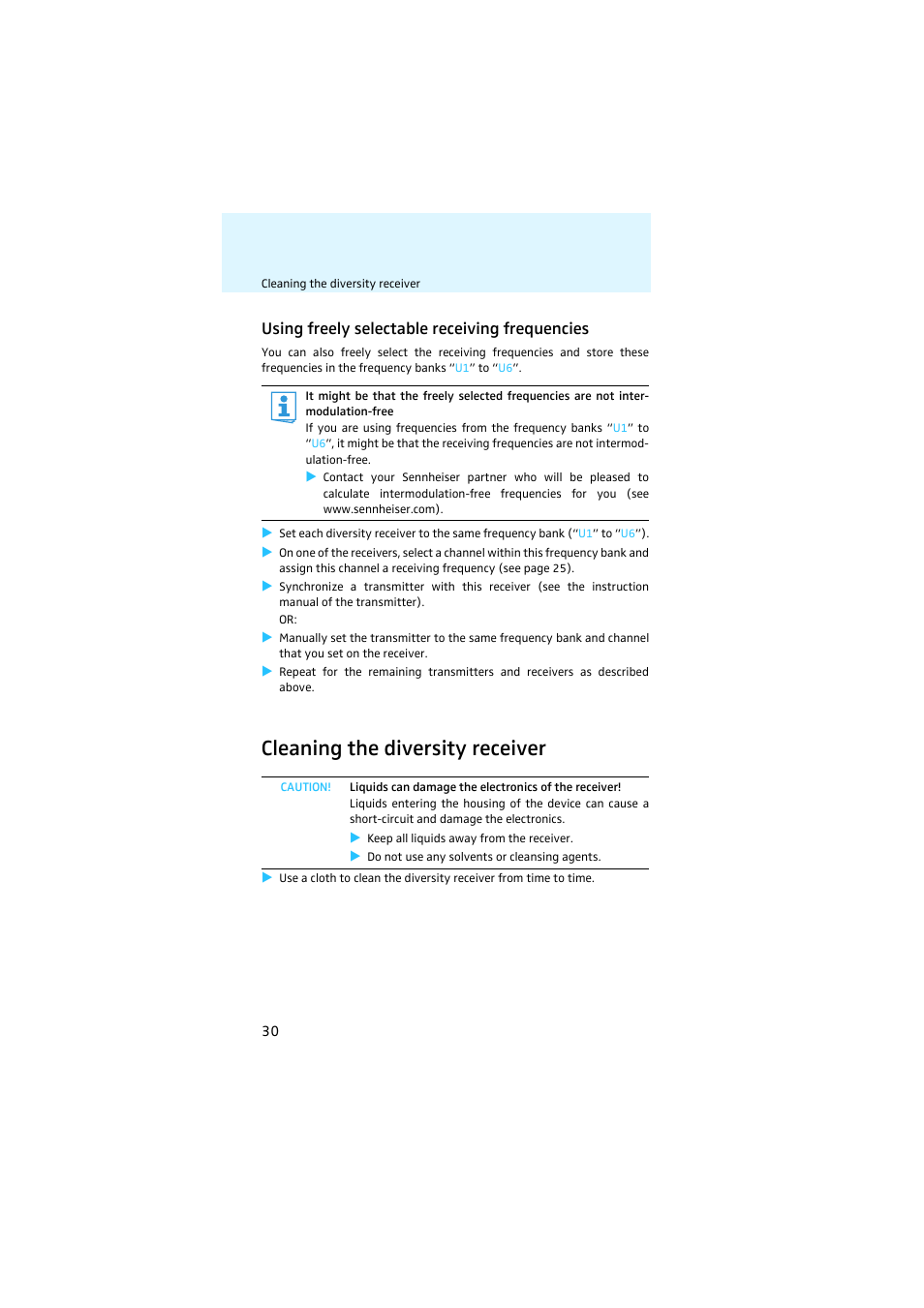 Using freely selectable receiving frequencies, Cleaning the diversity receiver | Sennheiser EK 2000 IEM User Manual | Page 31 / 41