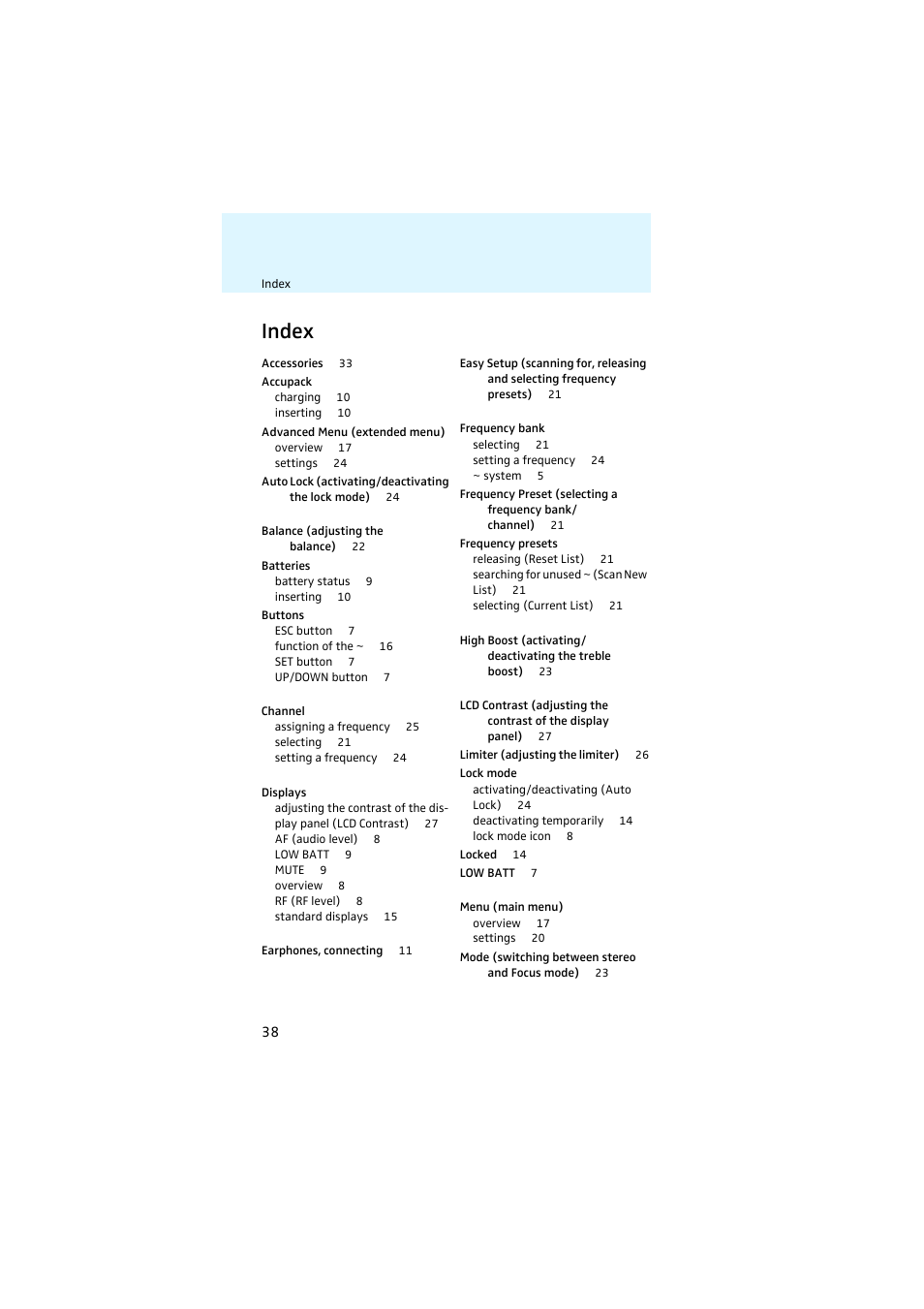 Index | Sennheiser EK 2000 IEM User Manual | Page 39 / 41