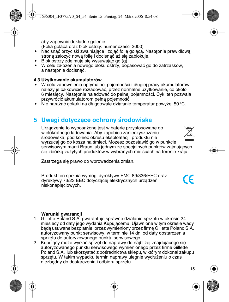 5 uwagi dotyczàce ochrony êrodowiska | Braun 3775 User Manual | Page 15 / 50