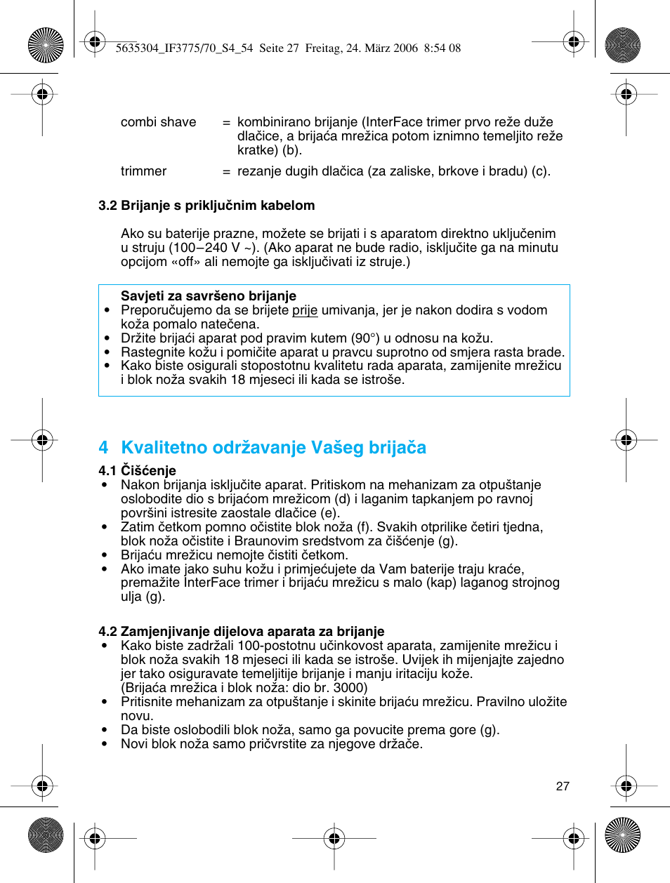 4 kvalitetno odrïavanje va‰eg brijaãa | Braun 3775 User Manual | Page 27 / 50