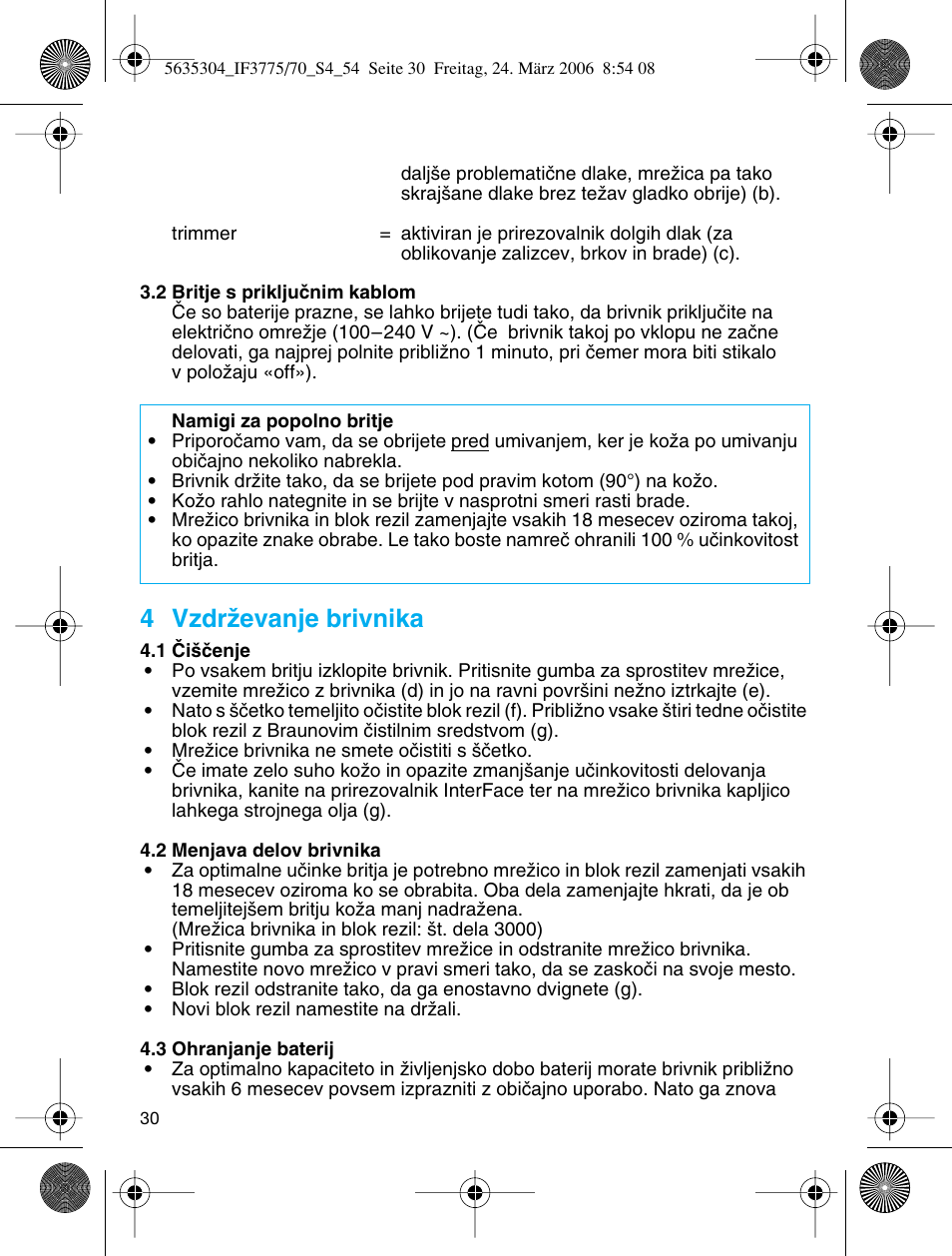4 vzdrïevanje brivnika | Braun 3775 User Manual | Page 30 / 50
