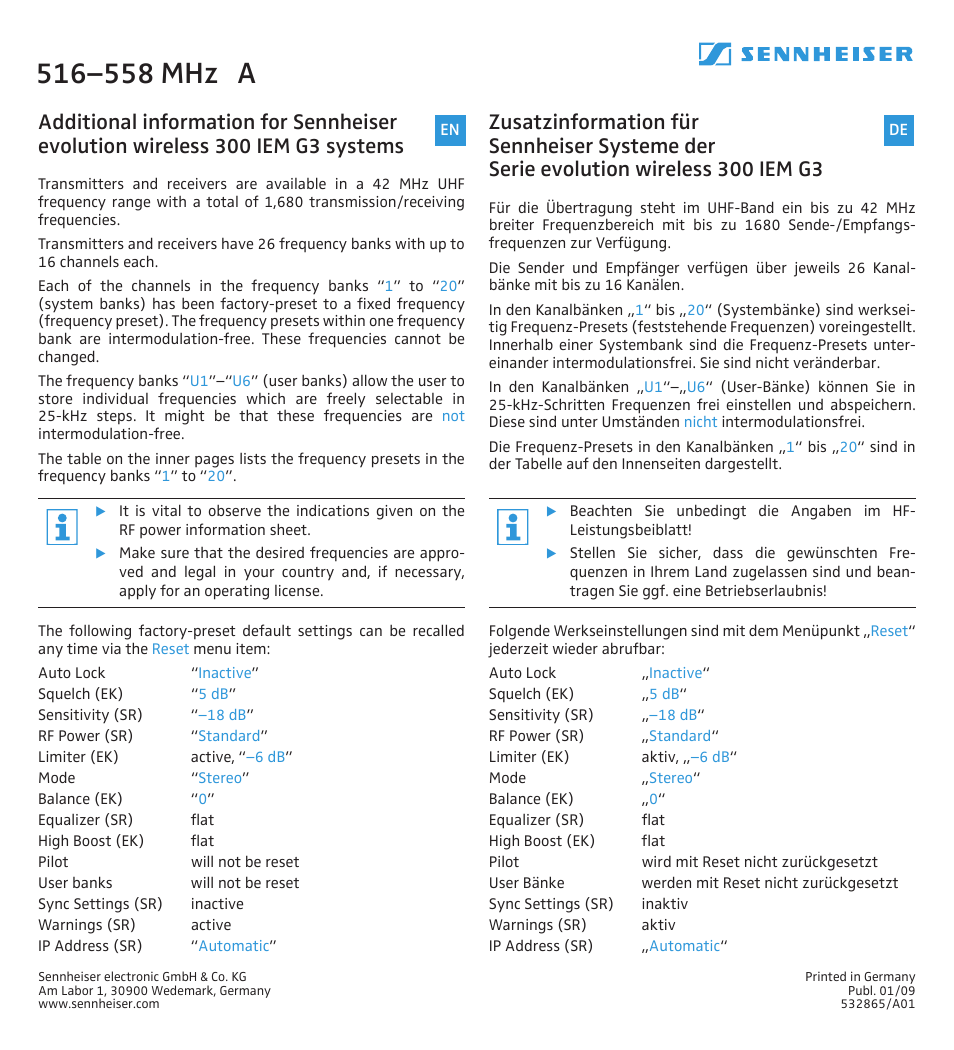Sennheiser 300 IEM G3 User Manual | 7 pages