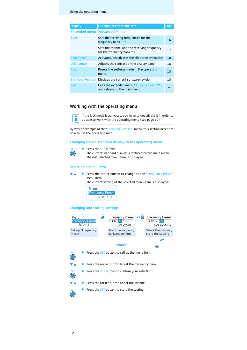 Working with the operating menu | Sennheiser Diversity Receiver EK 100 G3 User Manual | Page 13 / 28