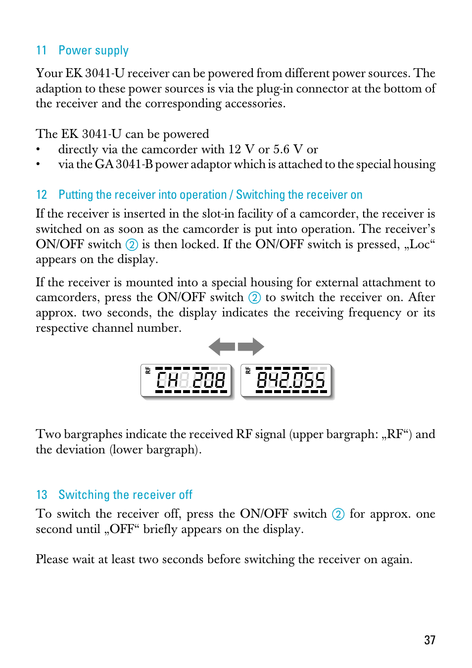 11 power supply, 13 switching the receiver off | Sennheiser EK 3041-U User Manual | Page 11 / 25