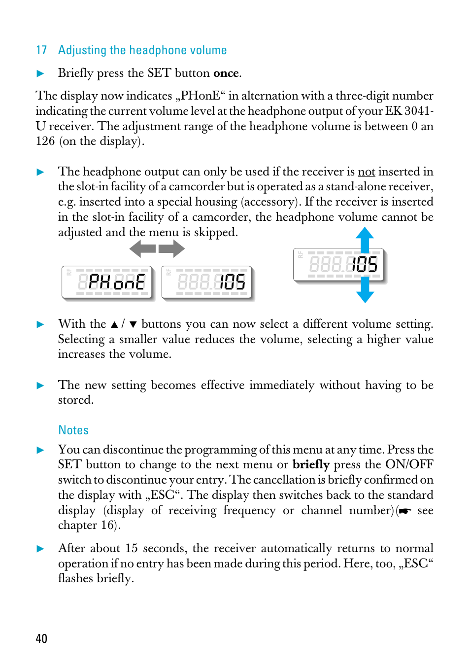 17 adjusting the headphone volume | Sennheiser EK 3041-U User Manual | Page 14 / 25