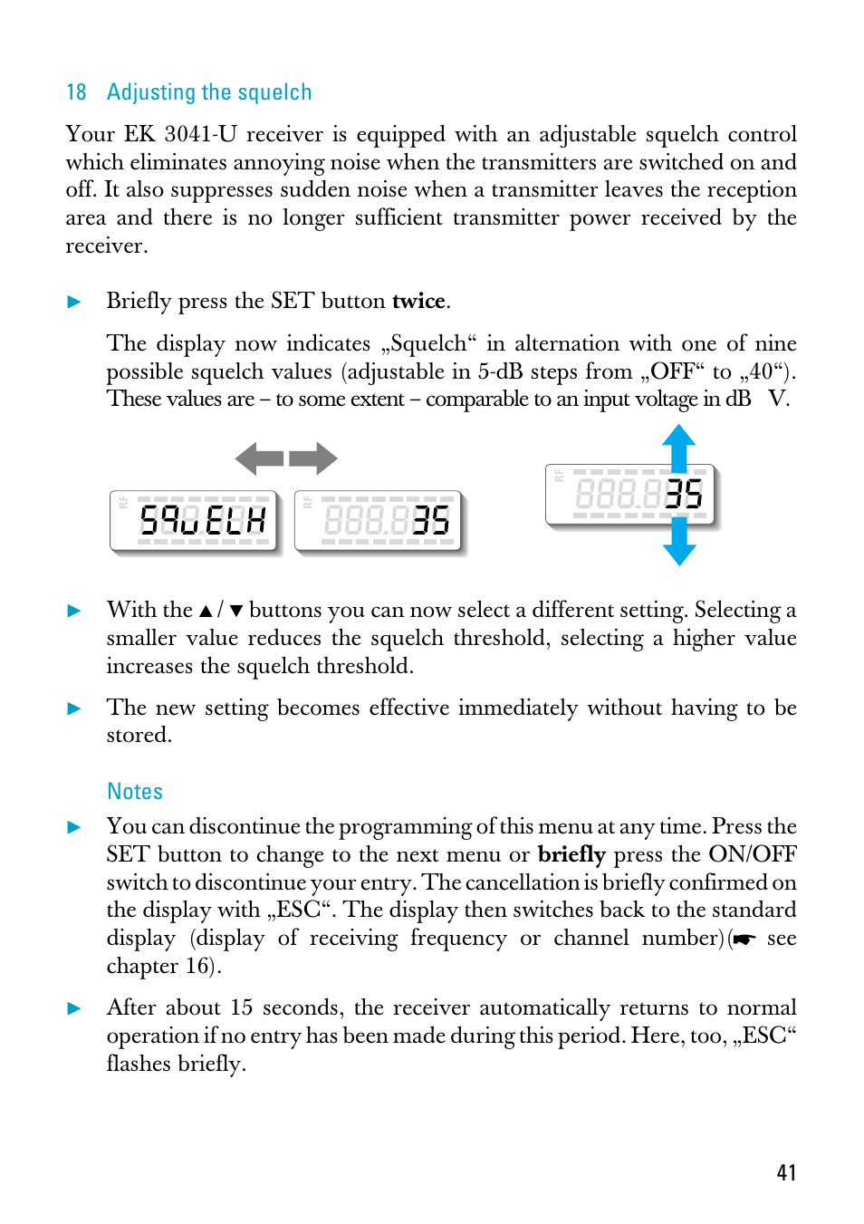 18 adjusting the squelch | Sennheiser EK 3041-U User Manual | Page 15 / 25