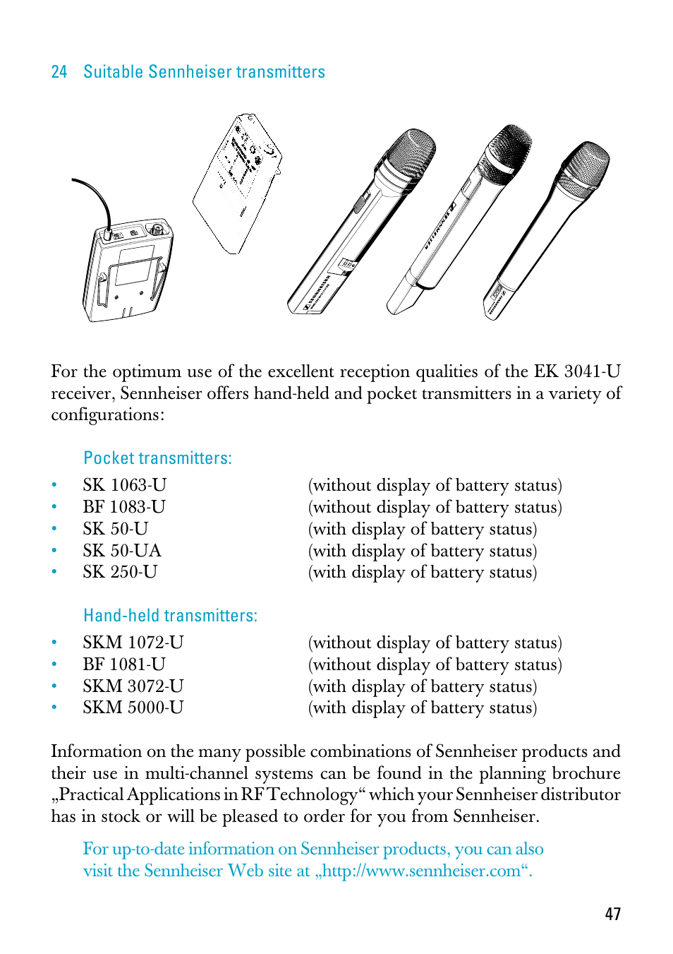 24 suitable sennheiser transmitters | Sennheiser EK 3041-U User Manual | Page 21 / 25