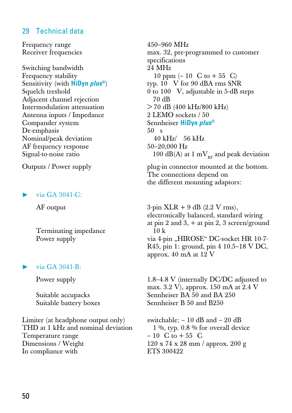 29 technical data | Sennheiser EK 3041-U User Manual | Page 24 / 25