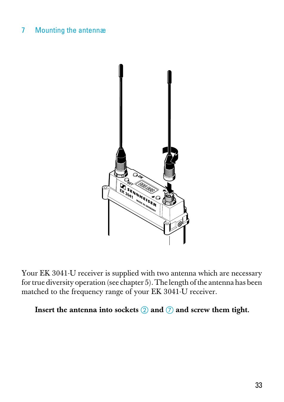 7 mounting the antennæ | Sennheiser EK 3041-U User Manual | Page 7 / 25