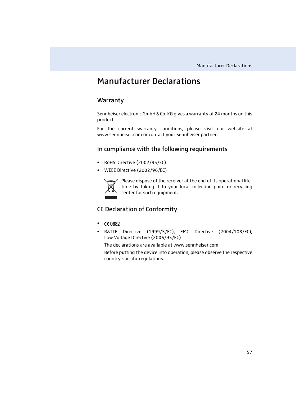 Manufacturer declarations | Sennheiser Rack-mount Receiver EM 300 G3 User Manual | Page 58 / 62