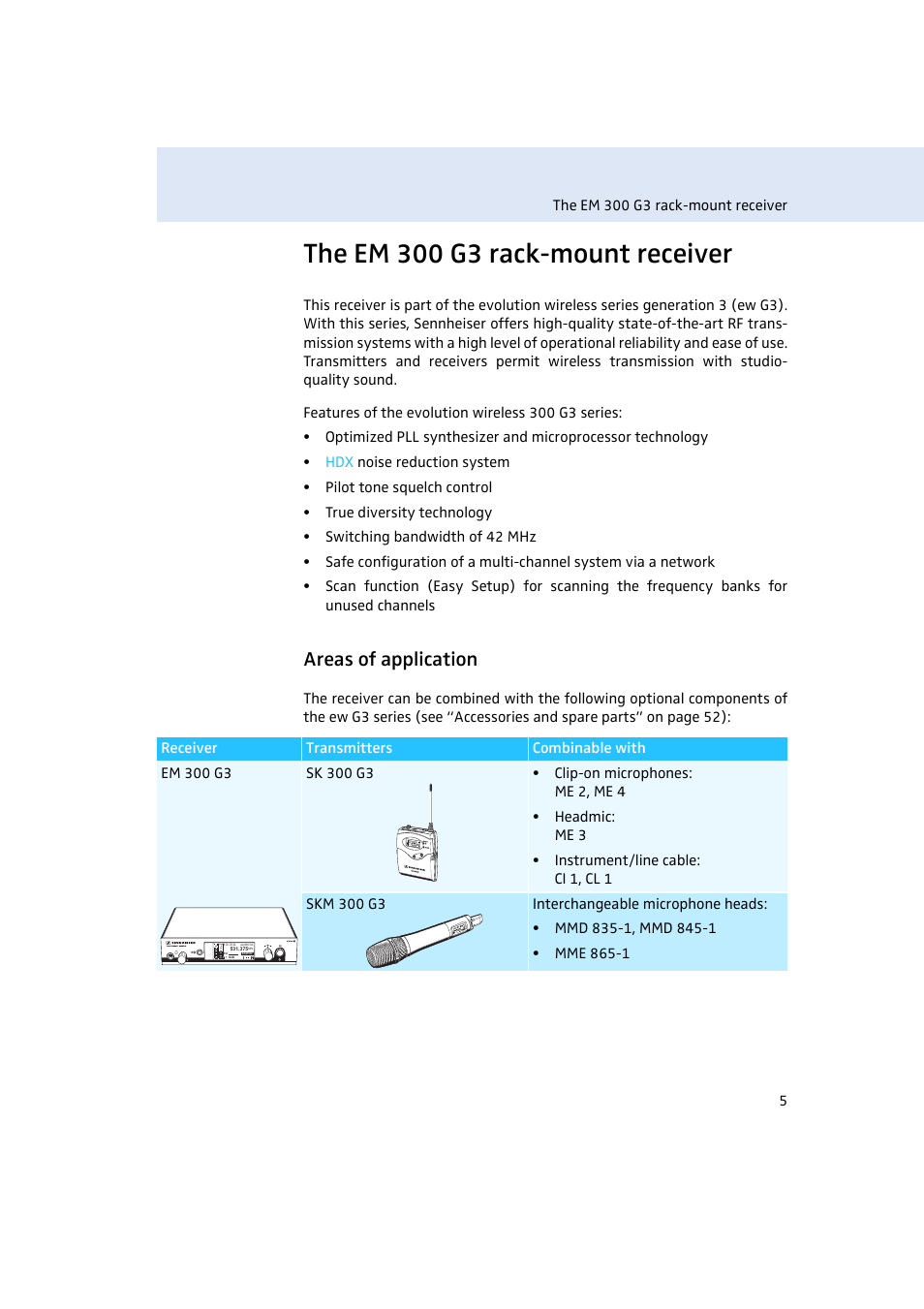 The em 300 g3 rack-mount receiver, Areas of application | Sennheiser Rack-mount Receiver EM 300 G3 User Manual | Page 6 / 62