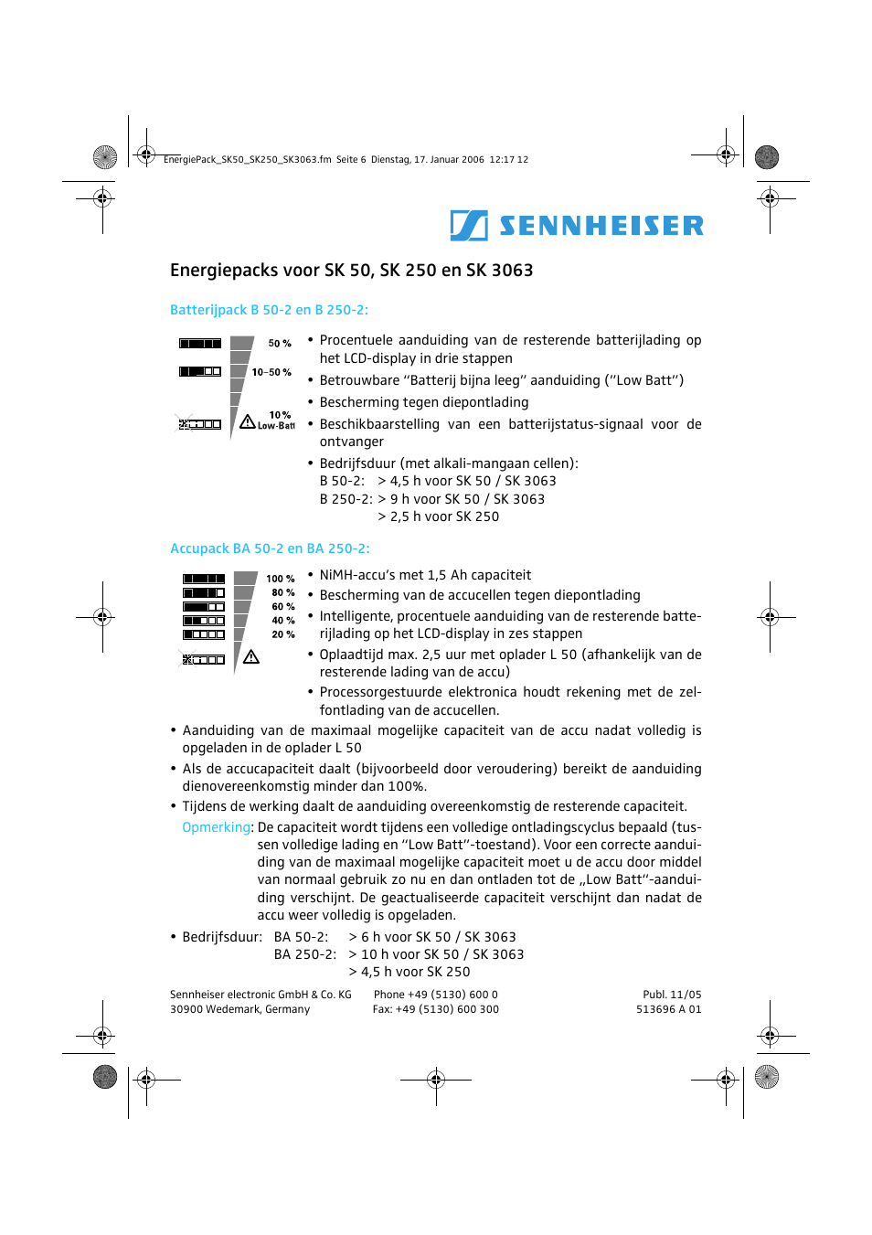 Sennheiser ENERGIEPACKS SK 50 User Manual | Page 6 / 6
