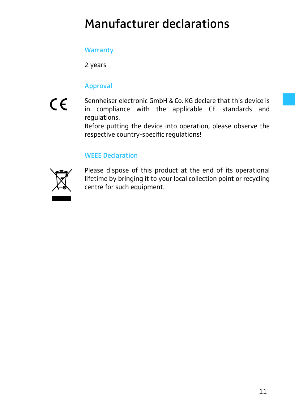 Manufacturer declarations | Sennheiser HD 280 User Manual | Page 12 / 13
